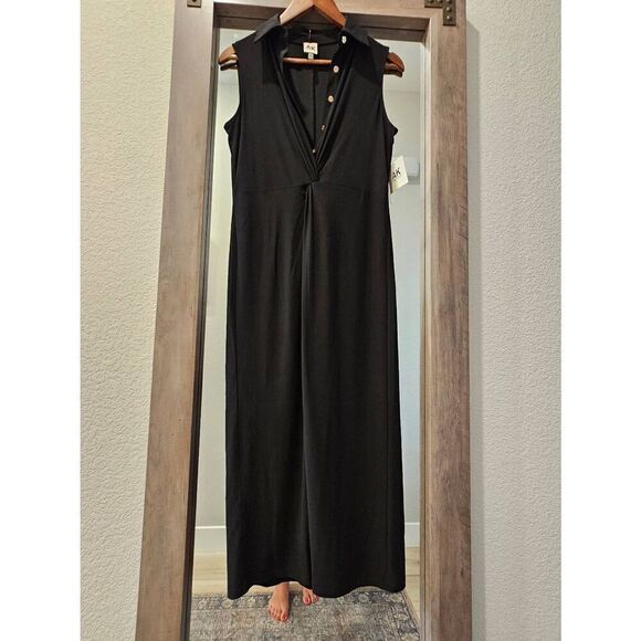 Anne Klein sleek button front black maxi dress - Picture 2 of 5